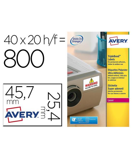 Etiqueta adhesiva avery poliéster super adherente blanca 45,7x25,4 mm láser pack de 800 unidades