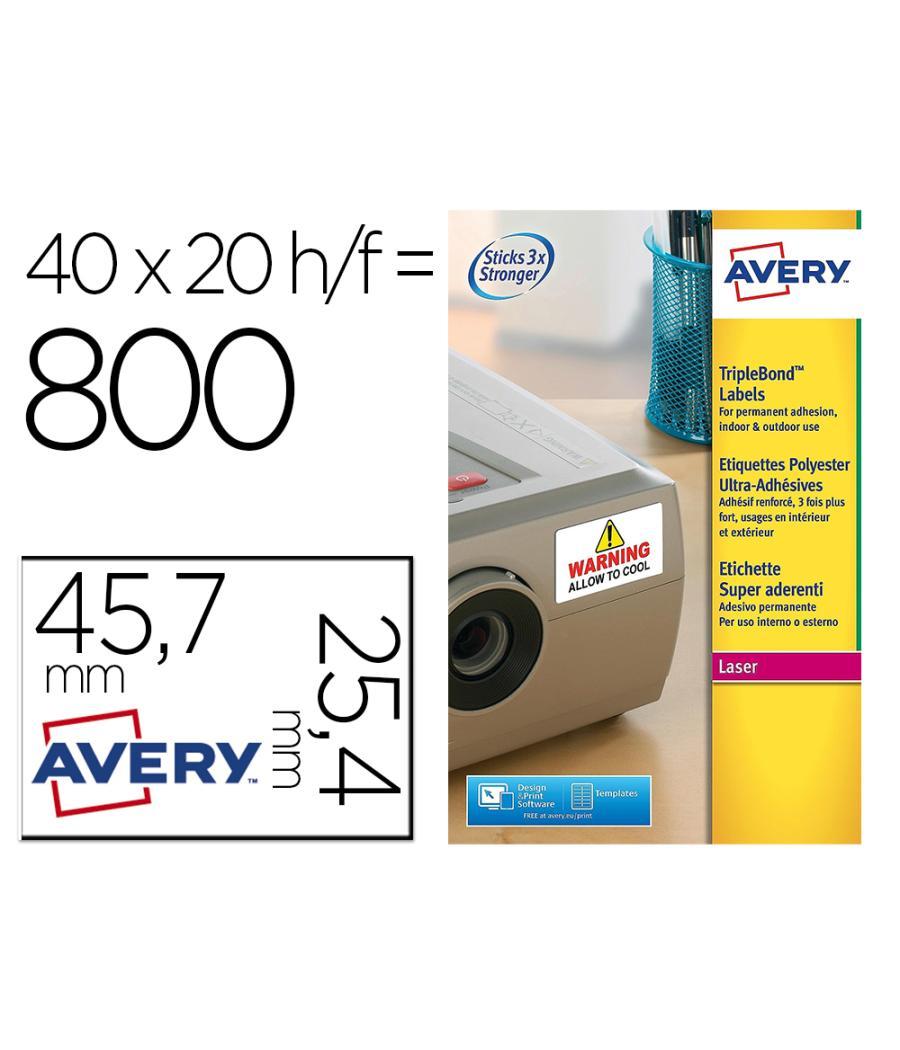Etiqueta adhesiva avery poliéster super adherente blanca 45,7x25,4 mm láser pack de 800 unidades