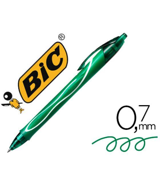 Bolígrafo bic gelocity quick dry retráctil tinta gel verde punta de 0,7 mm