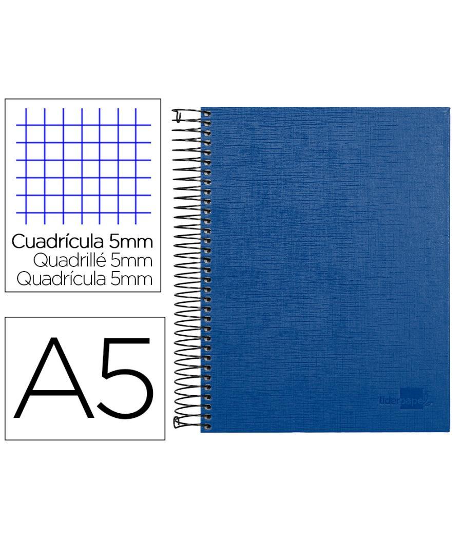 Cuaderno espiral liderpapel a5 micro papercoat tapa forrada 140h 75 gr cuadro5mm 5 bandas 6 taladros azul