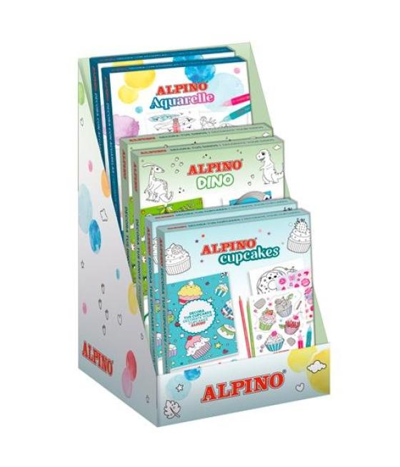 Alpino expositor sets creativos dino + aquarelle + cupcakes