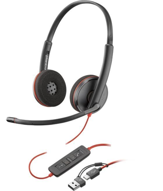 HP Auriculares Poly Blackwire 3220 estéreo USB-C negro + adaptador USB-C/A (paquete)