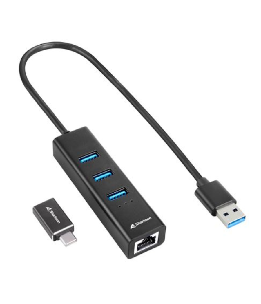 Hub usb sharkoon 3x3.2 gen 1 + rj45 aluminio negro