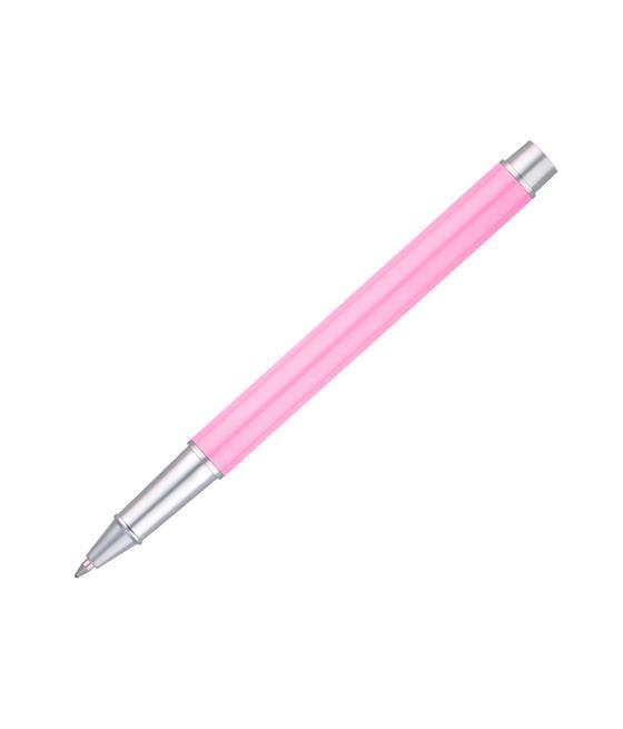 Juego bolígrafo y roller belius endless summer aluminio color rosa y plateado tinta azul caja de diseño