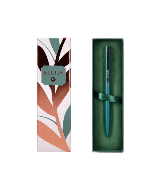 Bolígrafo belius rose aluminio color verde oliva/oro rosa tinta azul caja de diseño