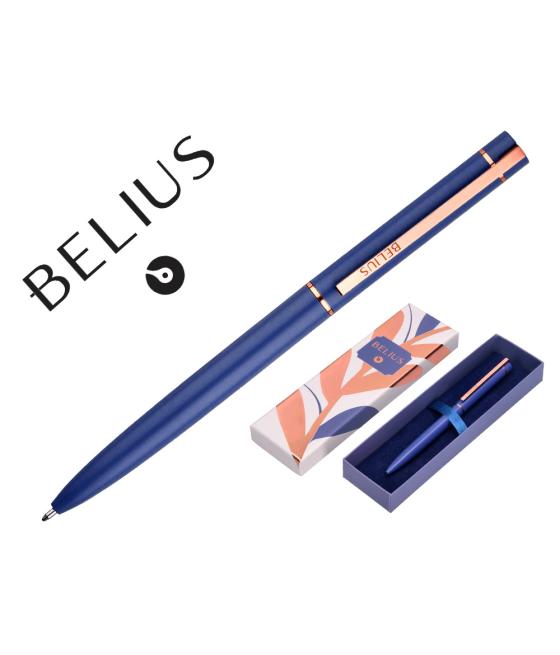 Bolígrafo belius rose aluminio color azul electrico/oro rosa tinta azul caja de diseño