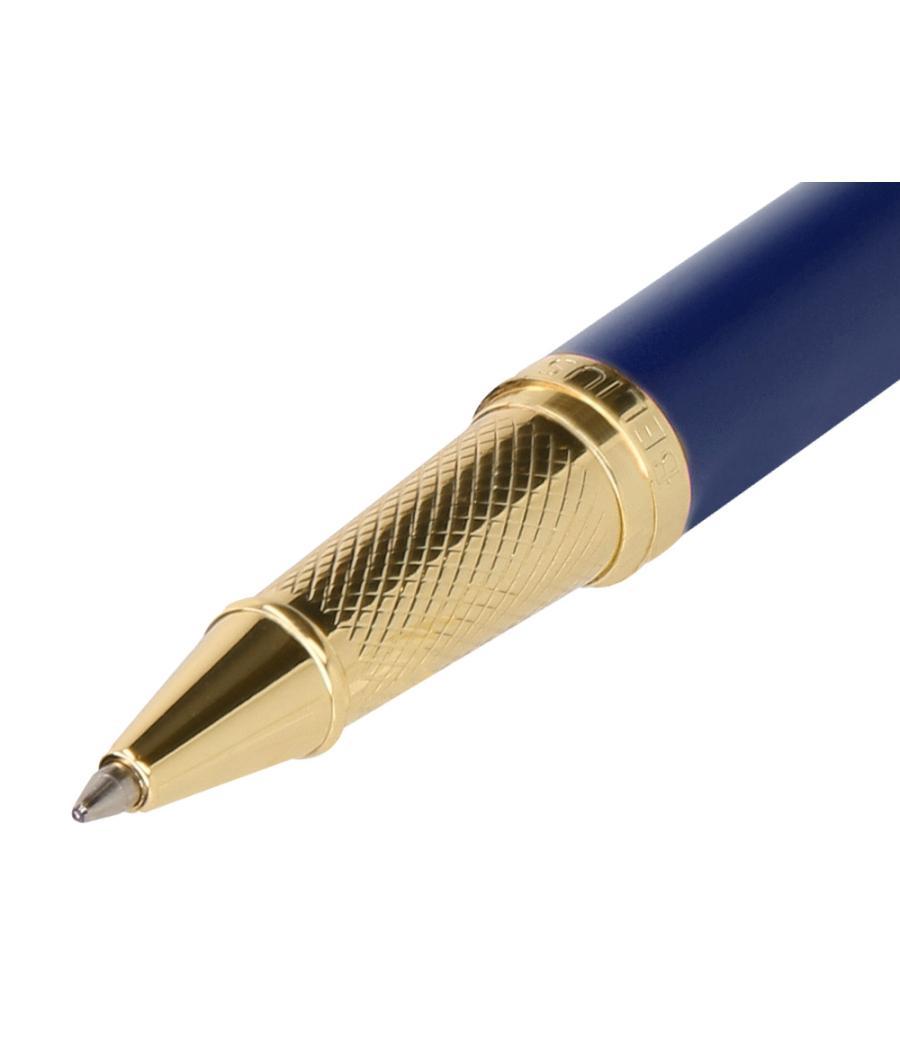 Bolígrafo belius soiree aluminio color azul marino y dorado tinta azul caja de diseño