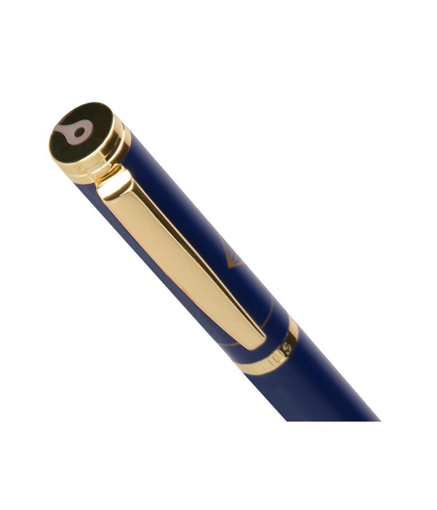 Bolígrafo belius soiree aluminio color azul marino y dorado tinta azul caja de diseño