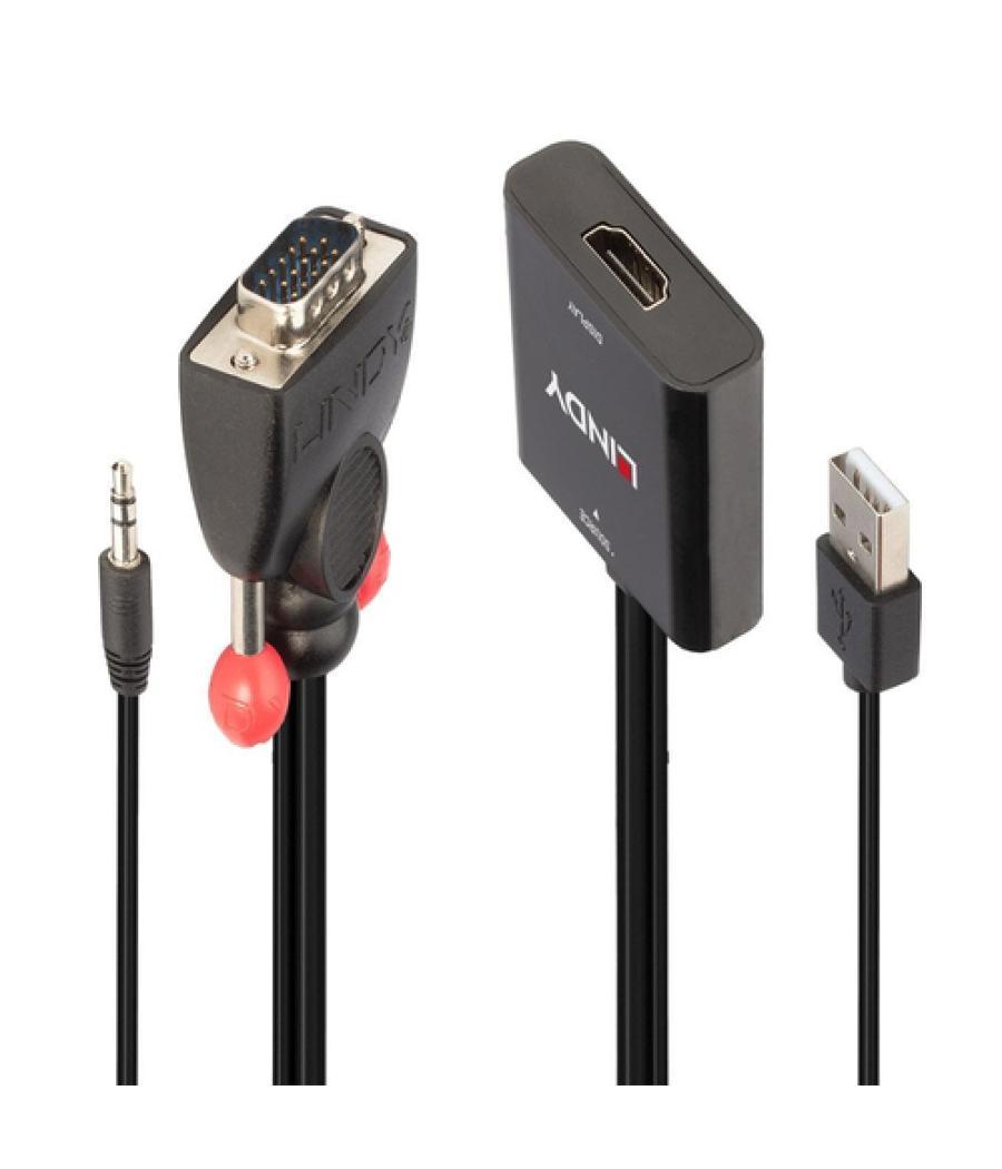 Lindy 38284 adaptador de cable de vídeo VGA (D-Sub) + 3,5mm HDMI + USB Negro