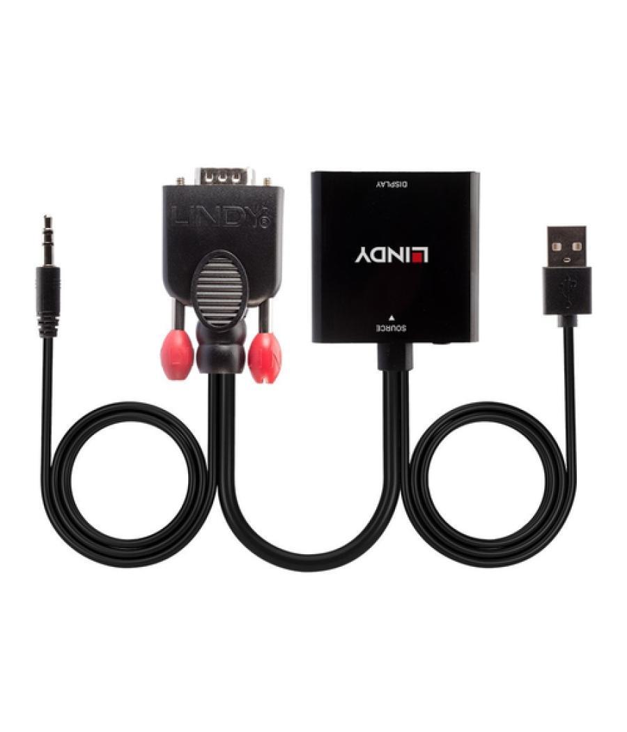 Lindy 38284 adaptador de cable de vídeo VGA (D-Sub) + 3,5mm HDMI + USB Negro