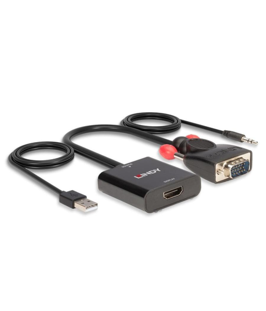 Lindy 38284 adaptador de cable de vídeo VGA (D-Sub) + 3,5mm HDMI + USB Negro