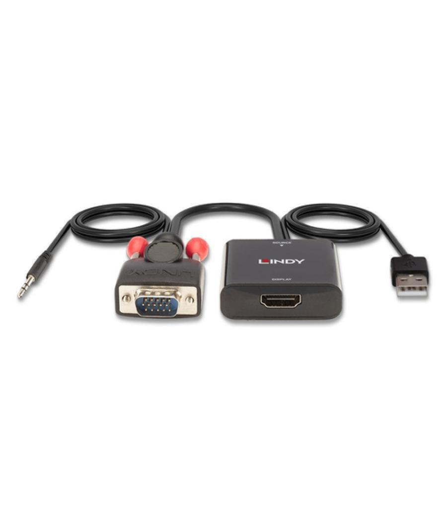 Lindy 38284 adaptador de cable de vídeo VGA (D-Sub) + 3,5mm HDMI + USB Negro