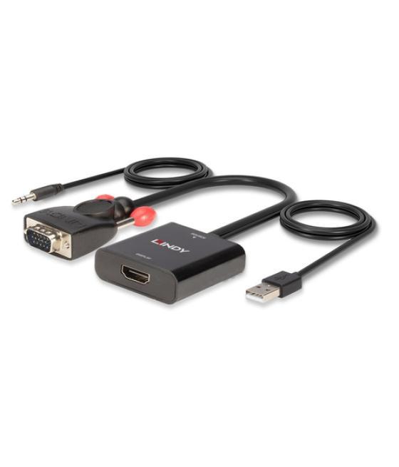 Lindy 38284 adaptador de cable de vídeo VGA (D-Sub) + 3,5mm HDMI + USB Negro