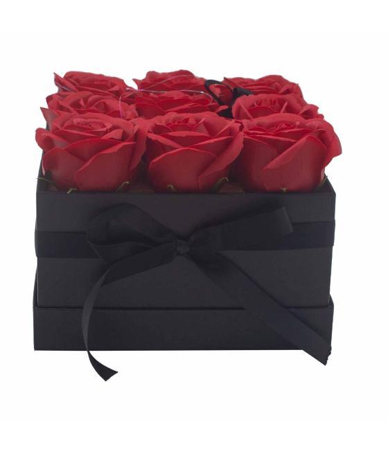 Caja de Regalo - Flor de Jabón 9 Rosas rojo - cuadrado