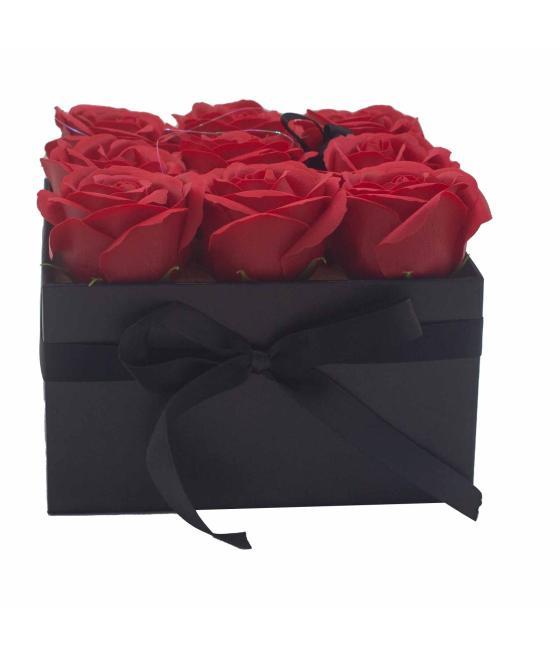 Caja de Regalo - Flor de Jabón 9 Rosas rojo - cuadrado