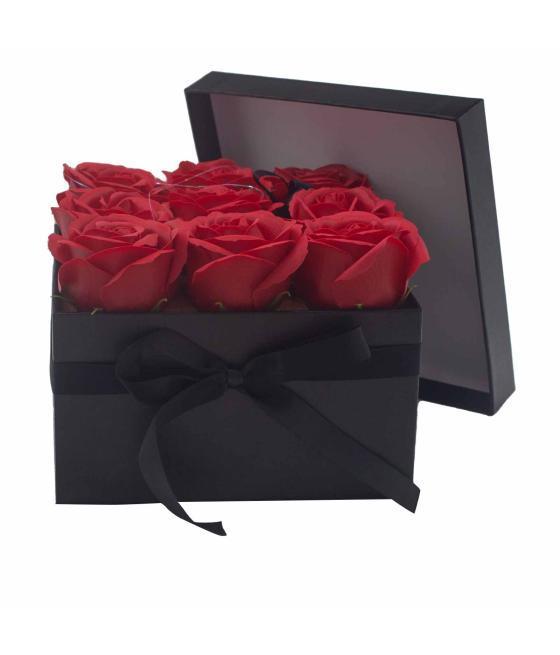 Caja de Regalo - Flor de Jabón 9 Rosas rojo - cuadrado