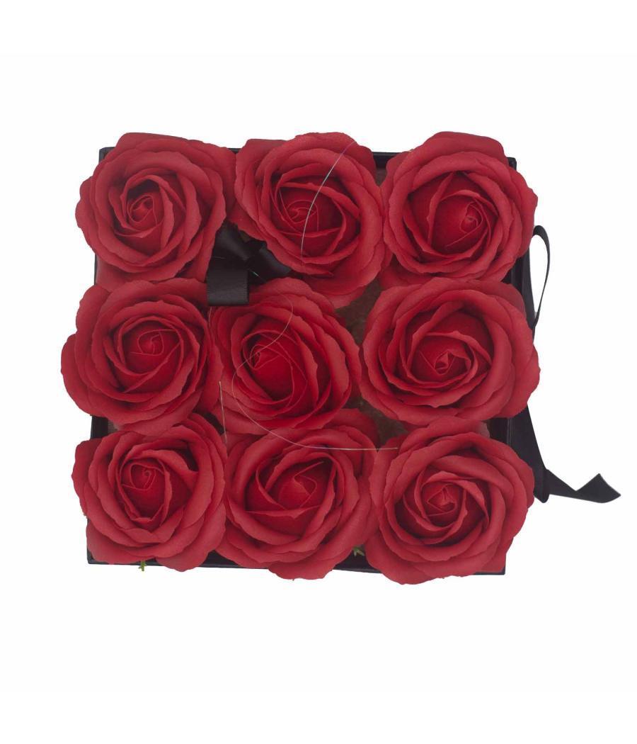 Caja de Regalo - Flor de Jabón 9 Rosas rojo - cuadrado