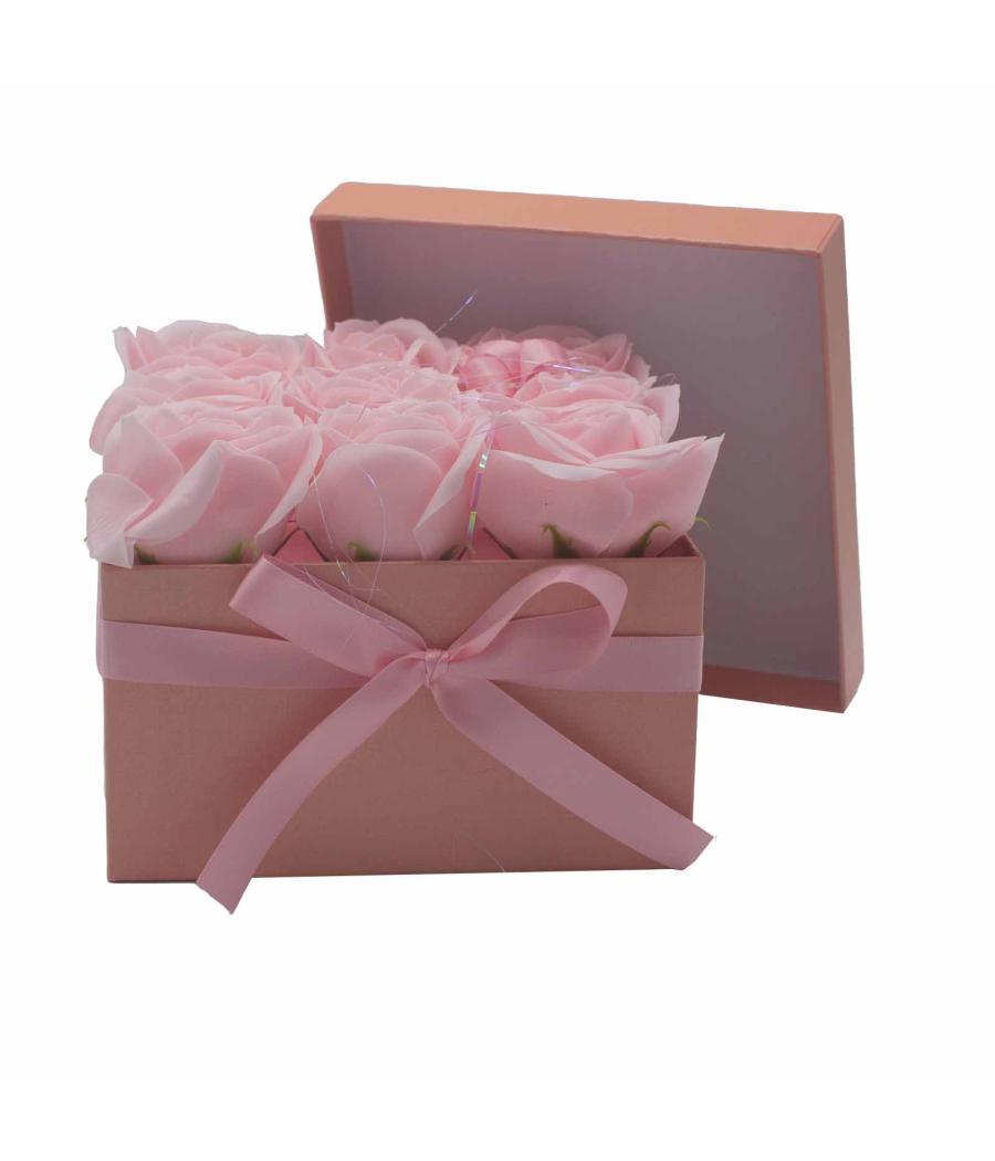 Caja de Regalo - Flor de Jabón 9 Rosas Rosas - cuadrado