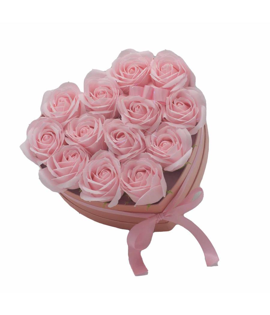 Caja de Regalo - Flor de Jabón 13 Rosas Rosas - corazon