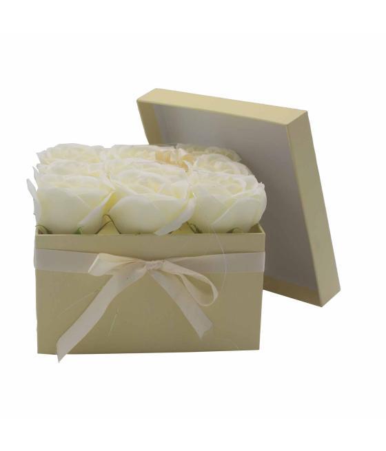 Caja de Regalo - Flor de Jabón 9 Rosas Crema - cuadrado