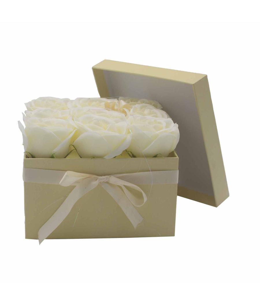Caja de Regalo - Flor de Jabón 9 Rosas Crema - cuadrado