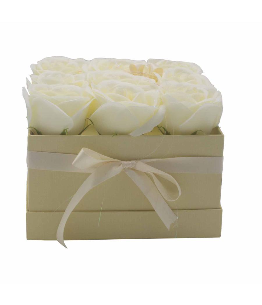 Caja de Regalo - Flor de Jabón 9 Rosas Crema - cuadrado