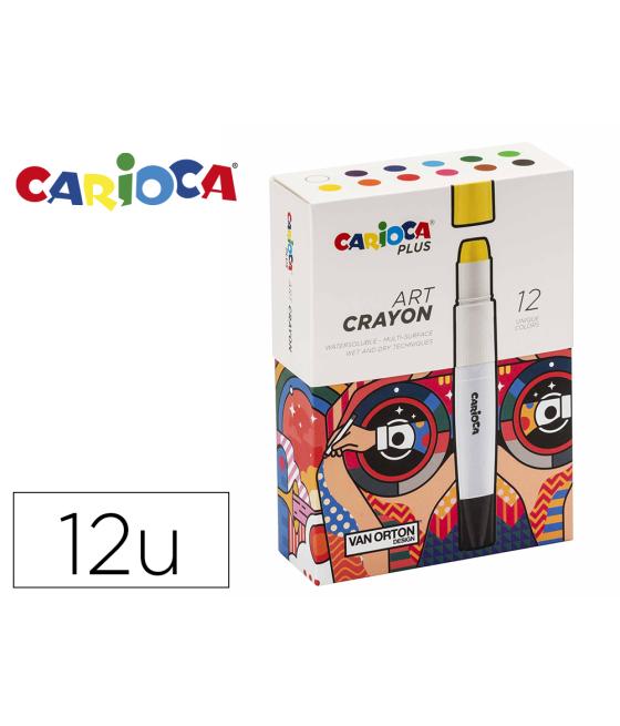 Lápices de cera carioca plus art crayon caja premium de 12 unidades colores surtidos