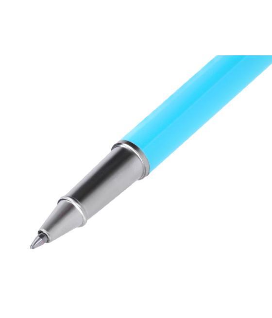 Juego bolígrafo y roller belius endless summer aluminio color celeste y plateado tinta azul caja de diseño