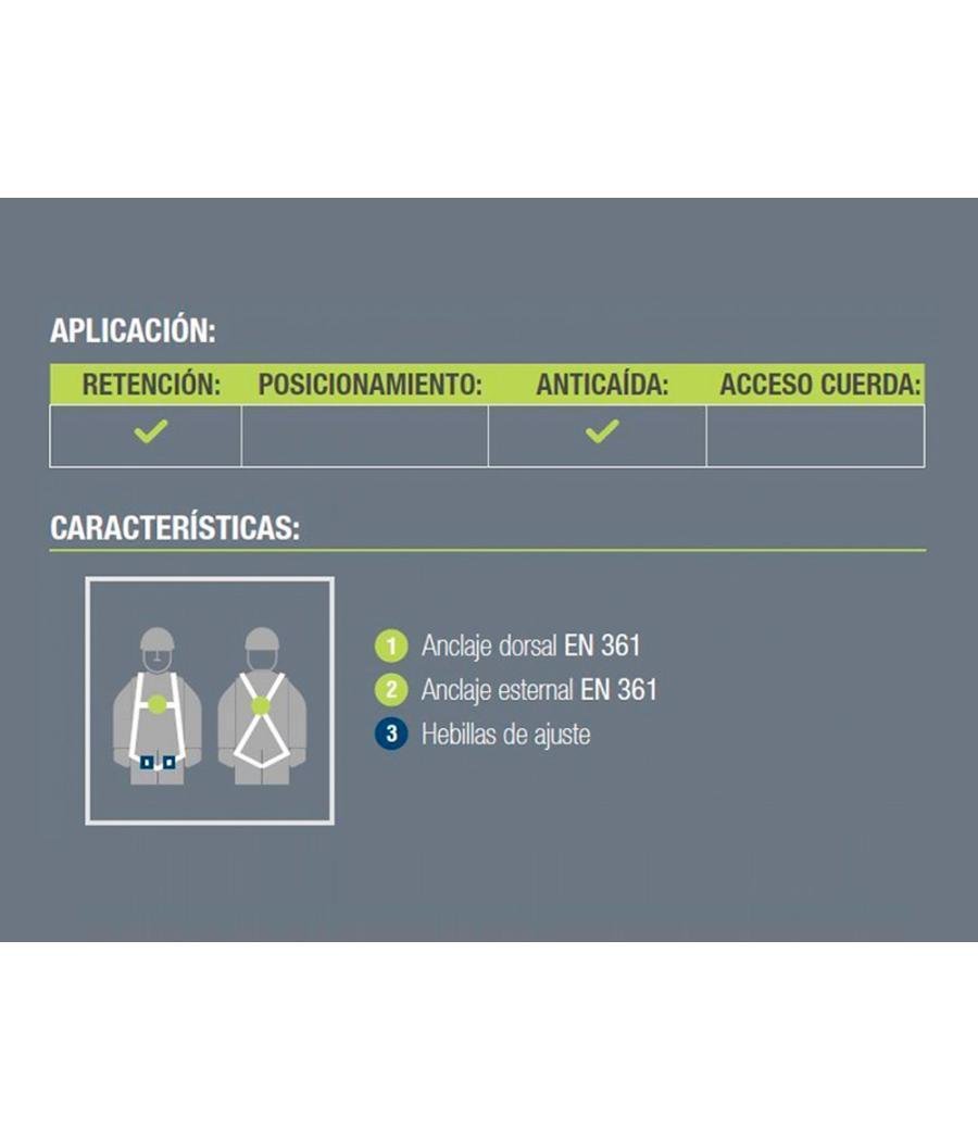 Arnés anticaidas faru dorsal y esternal basico con enganche cincha 45 mm