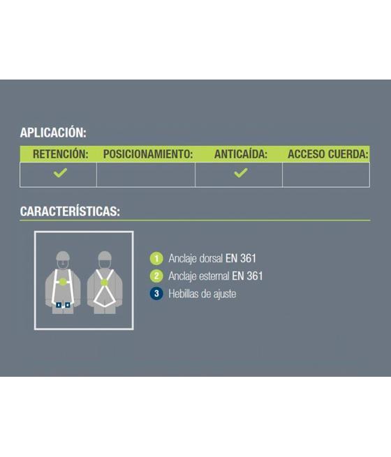 Arnés anticaidas faru dorsal y esternal basico con enganche cincha 45 mm