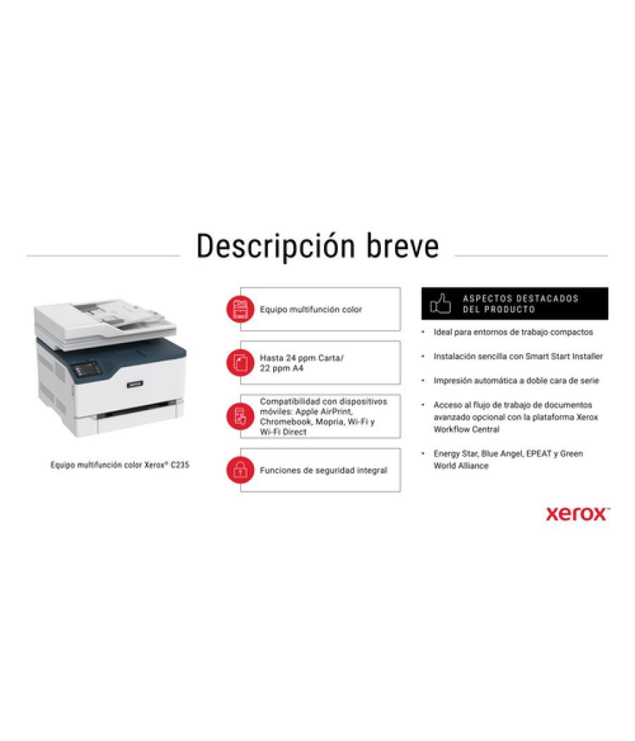 Xerox C235 A4 22 ppm Inalámbrica Copia/impresión/escaneado/fax PS3 PCL5e/6 ADF 2 bandejas Total 251 hojas