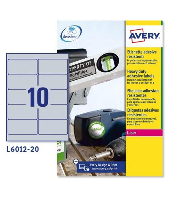 Avery etiquetas adhesivas permanentes 96x50,8mm láser 10 x 20h poliéster plateado