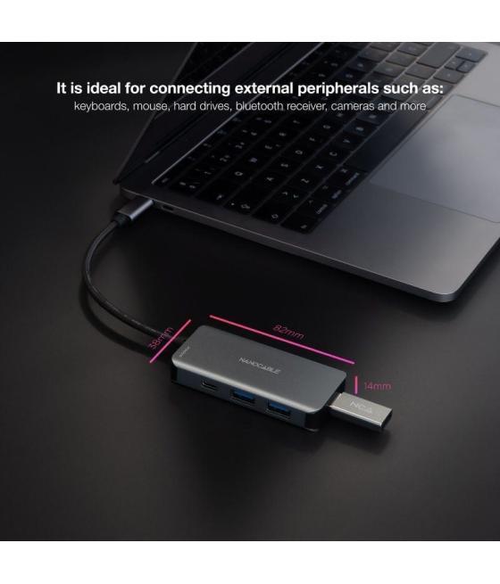 Hub usb 3.2 gen1 nanocable 10.16.1005/ 3xusb/ 1xusb tipo-c/ 1xusb tipo-c pd