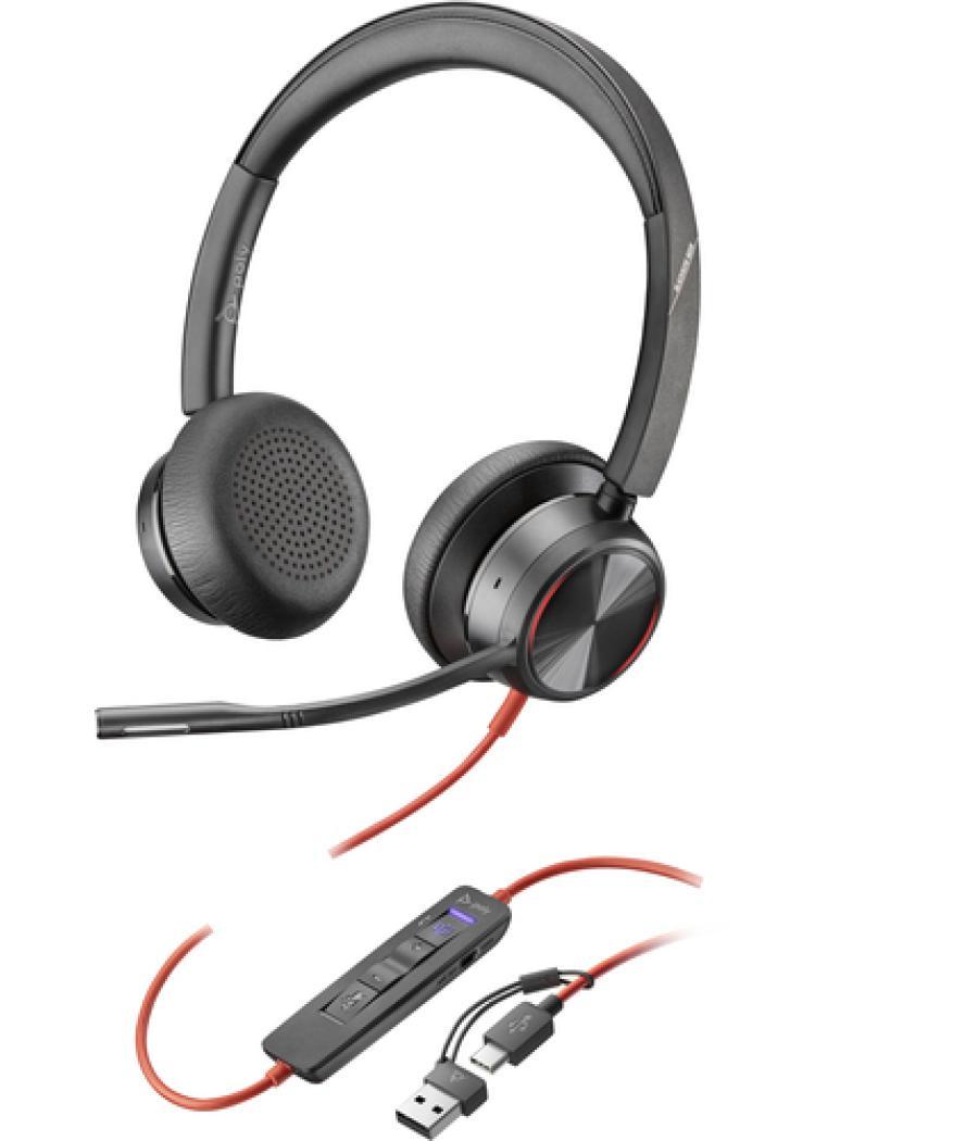 POLY Auriculares estéreo Blackwire 8225 con certificación Microsoft Teams USB-C + Adaptador USB-C/A