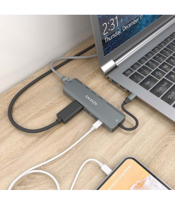 Docking usb tipo-c aisens asuc-5p011-gr/ 1xhdmi/ 2xusb/ 1xrj45/ 1xusb tipo-c/ 1xusb tipo-c pd/ gris