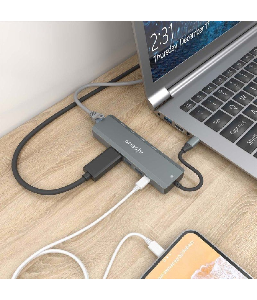 Docking usb tipo-c aisens asuc-5p011-gr/ 1xhdmi/ 2xusb/ 1xrj45/ 1xusb tipo-c/ 1xusb tipo-c pd/ gris
