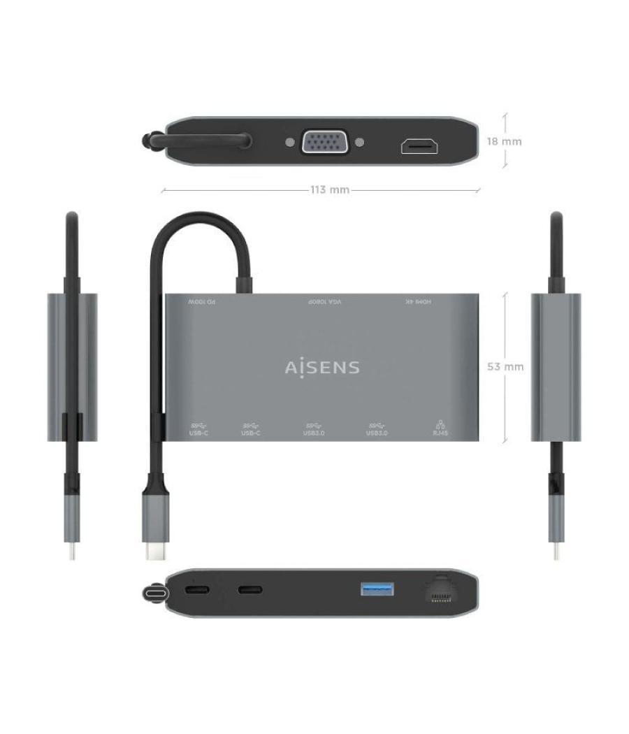Docking usb tipo-c aisens asuc-8p010-gr/ 1xhdmi/ 1xvga/ 2xusb/ 1xrj45/ 2xusb tipo-c/ 1xusb tipo-c pd/ gris