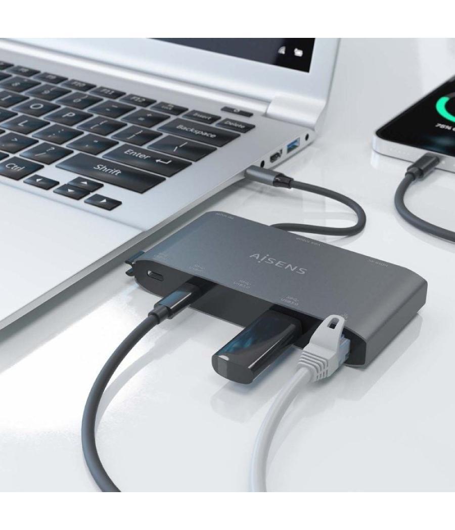 Docking usb tipo-c aisens asuc-8p010-gr/ 1xhdmi/ 1xvga/ 2xusb/ 1xrj45/ 2xusb tipo-c/ 1xusb tipo-c pd/ gris