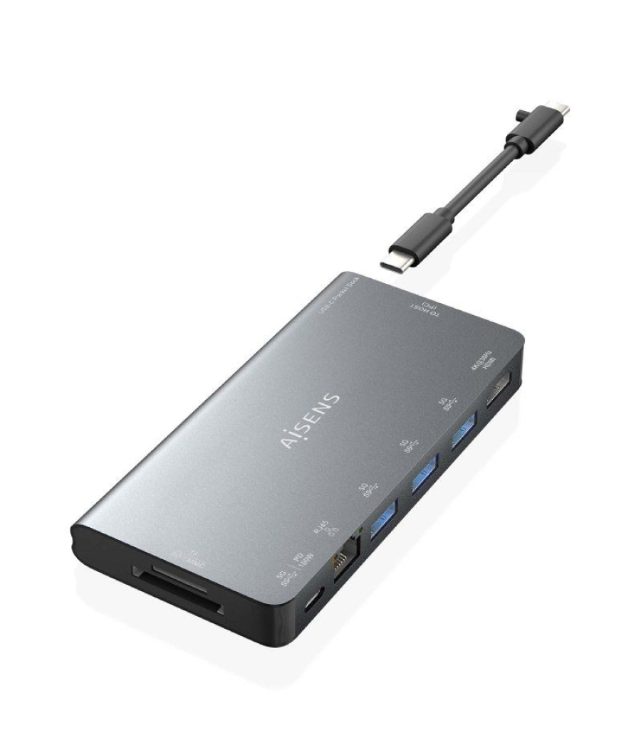Docking usb tipo-c aisens asuc-8p015-gr/ 1xhdmi/ 3xusb/ 1xrj45/ 1xlector tarjetas / 1xusb tipo-c/ gris