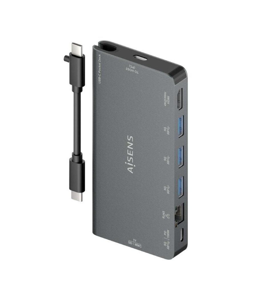 Docking usb tipo-c aisens asuc-8p015-gr/ 1xhdmi/ 3xusb/ 1xrj45/ 1xlector tarjetas / 1xusb tipo-c/ gris