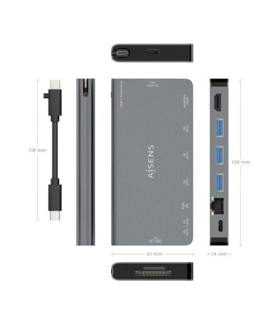 Docking usb tipo-c aisens asuc-8p015-gr/ 1xhdmi/ 3xusb/ 1xrj45/ 1xlector tarjetas / 1xusb tipo-c/ gris