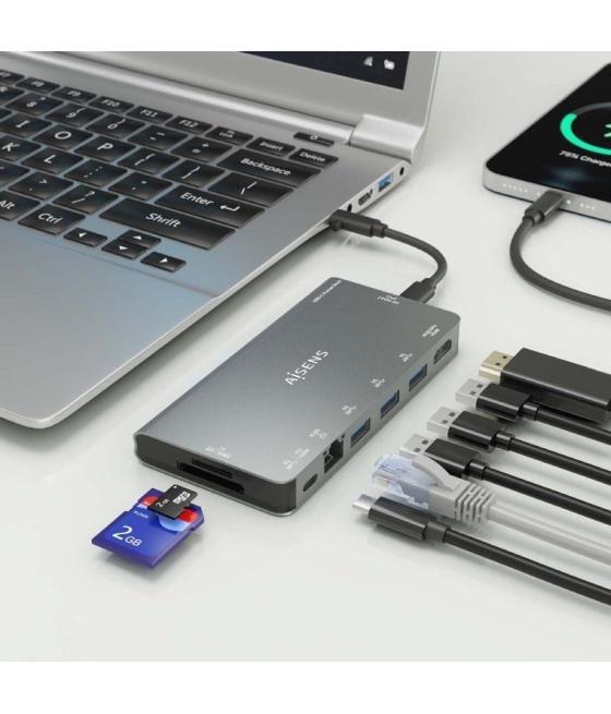 Docking usb tipo-c aisens asuc-8p015-gr/ 1xhdmi/ 3xusb/ 1xrj45/ 1xlector tarjetas / 1xusb tipo-c/ gris