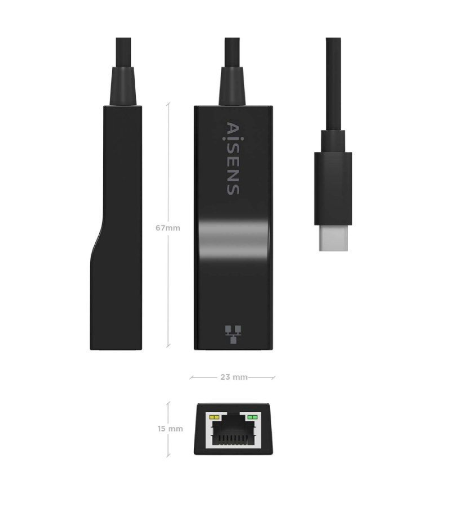 Adaptador usb 3.1 aisens a106-0765/ usb-c macho - rj45 hembra/ 11cm/ negro