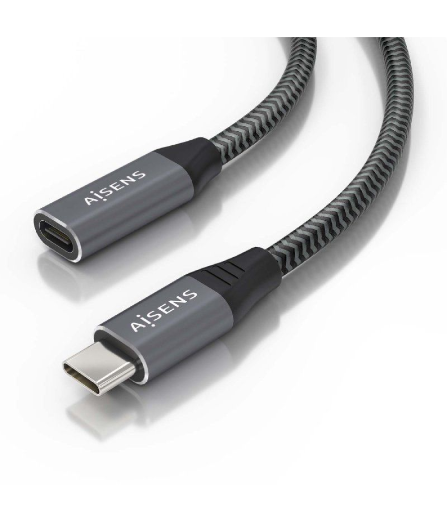 Cable alargador usb 3.2 aisens a107-0636/ usb tipo-c macho - usb tipo-c hembra/ hasta 100w/ 20gbps/ 2m/ gris