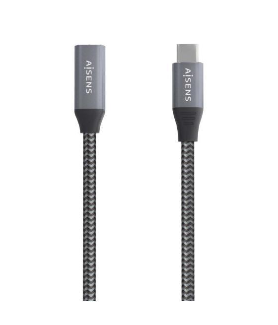 Cable alargador usb 3.2 aisens a107-0636/ usb tipo-c macho - usb tipo-c hembra/ hasta 100w/ 20gbps/ 2m/ gris