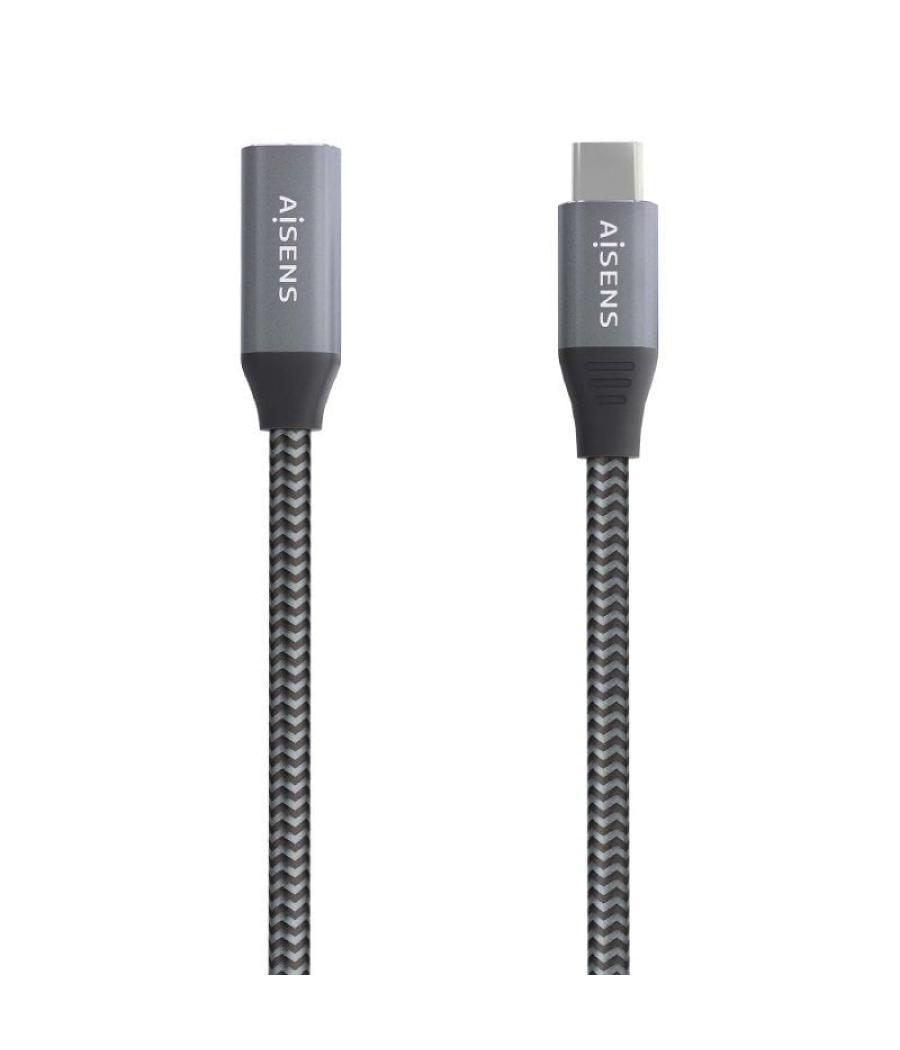 Cable alargador usb 3.2 aisens a107-0636/ usb tipo-c macho - usb tipo-c hembra/ hasta 100w/ 20gbps/ 2m/ gris