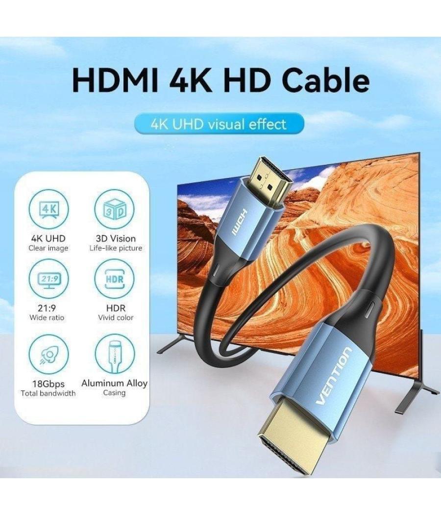 Cable hdmi 2.0 4k vention alhse/ hdmi macho - hdmi macho/ 75cm/ azul