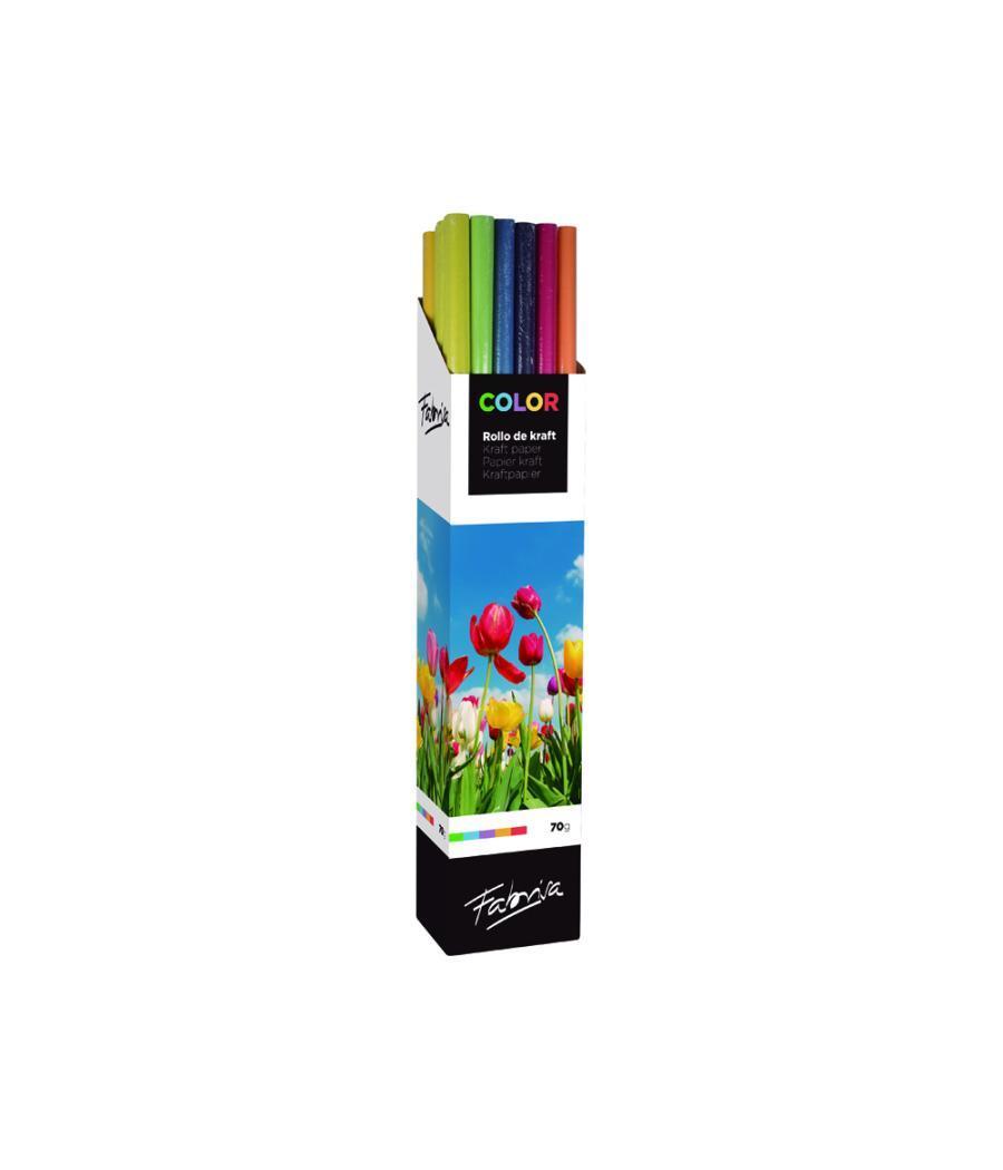 Papel kraft fabrisa color rollo 1 x 3 mt expositor de 30 unidades colores surtidos