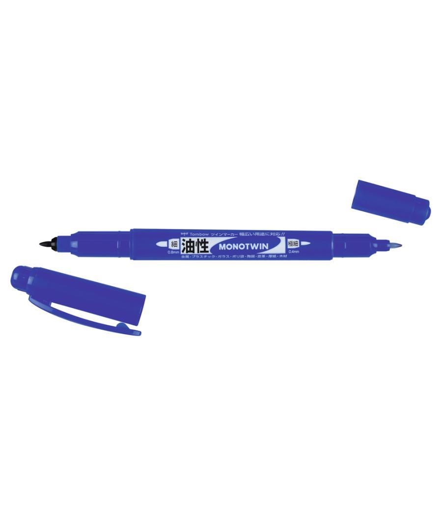 Rotulador tombow mono twin permanente doble punta fina y gruesa color azul