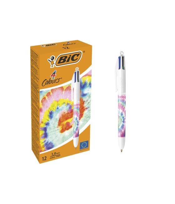 Bolígrafo bic cuatro colores tiedye pastel punta de 1 mm caja de 12 unidades
